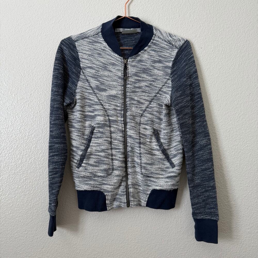 Athleta Bombastic Slub Bomber Jacket blue white marled kit 138619